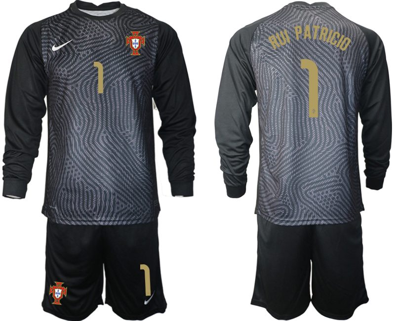 Men 2021 European Cup Portugal black Long sleeve goalkeeper #1 Soccer Jersey->portugal jersey->Soccer Country Jersey